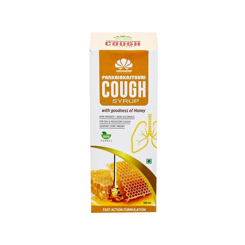 Pankajakasthuri Cough Syrup With Goodness of Honey, 100ml- For Dry & Persistent Cough, Soothes Sore Throat